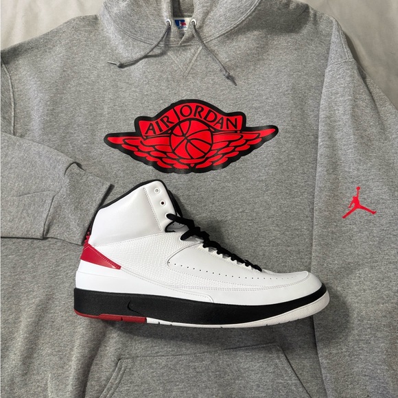 Customized Gray Hoodie and Jordan 2 Sneakers size 4Xand sneakers size 15